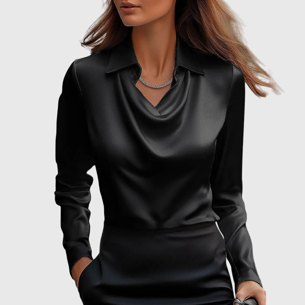 Pearl | Blouse with a luxurious sheen and pleated neckline