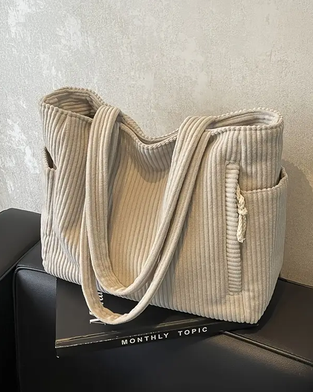 Tilda – Bag with Ribbed Pattern and Rope Details