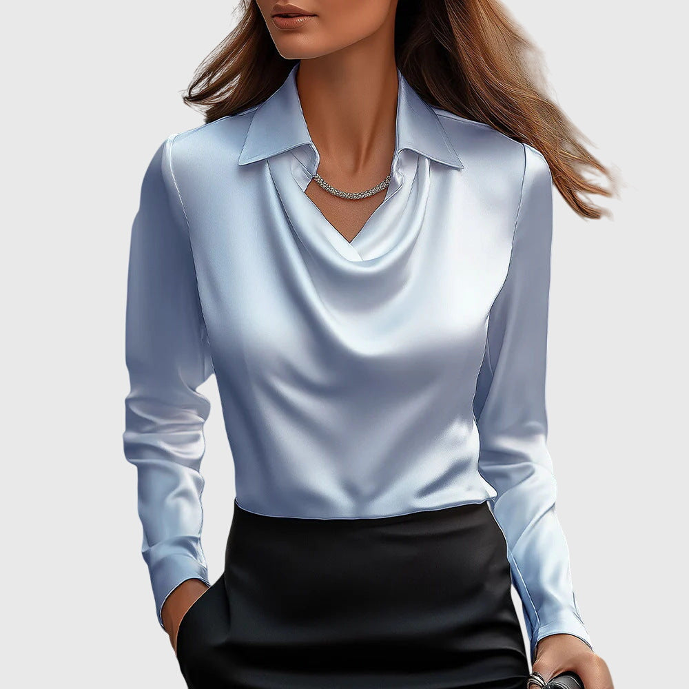 Pearl | Blouse with a luxurious sheen and pleated neckline