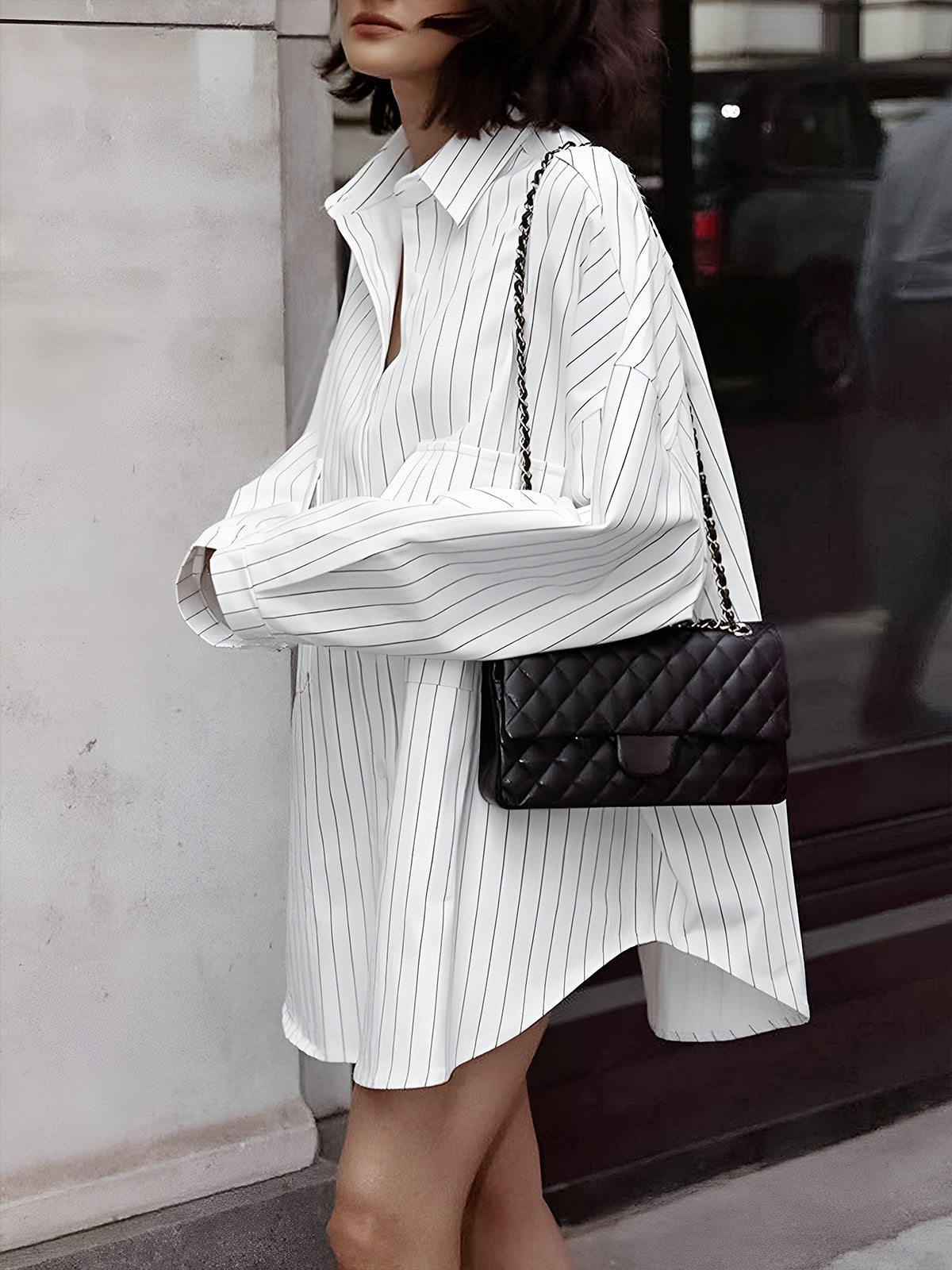 Striped Long Sleeve Shirt with Large Pockets
