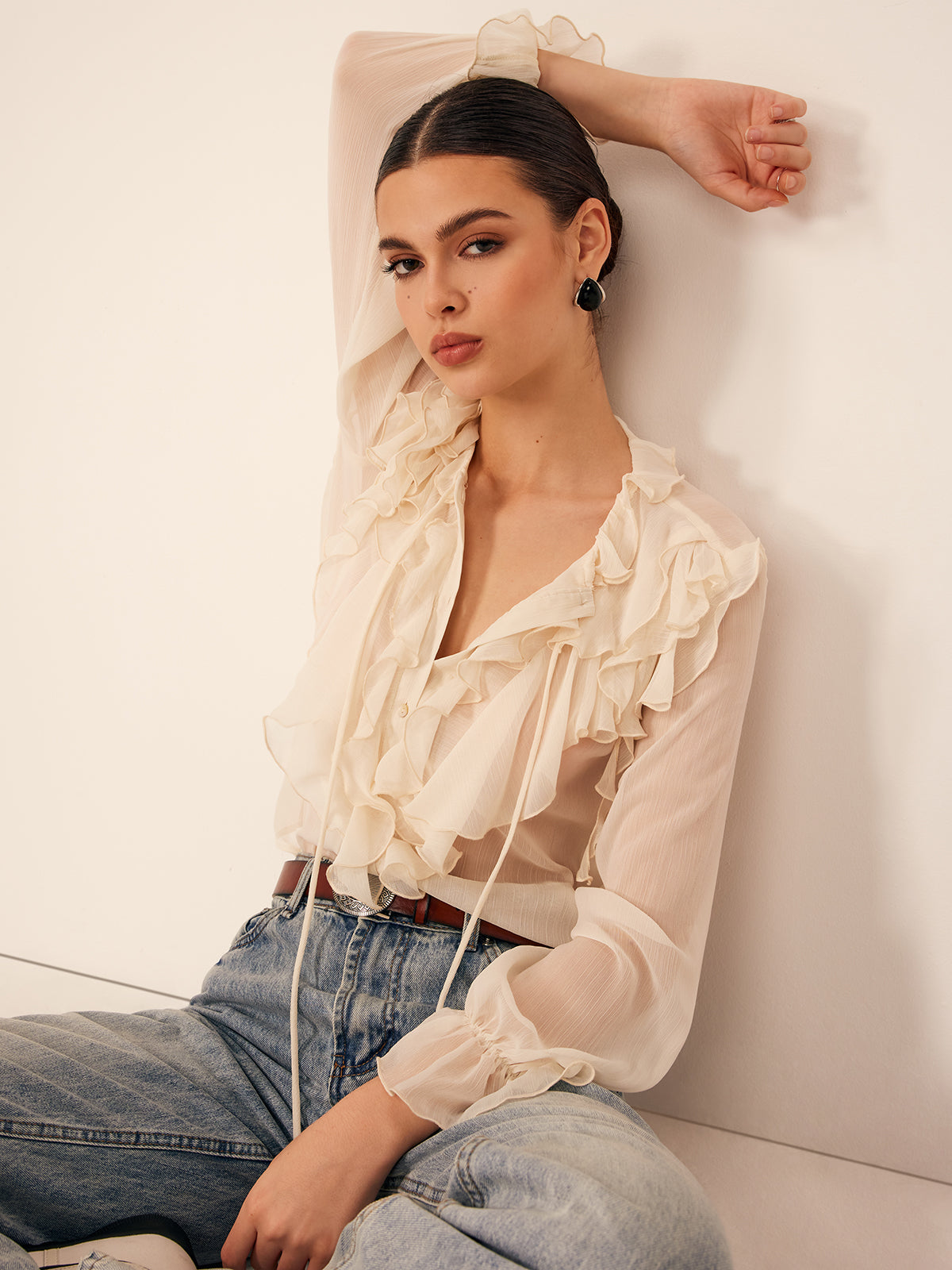 Thin Chiffon Blouse with Ruffles