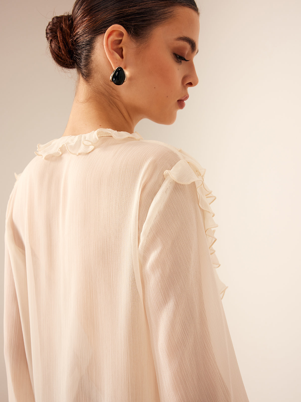 Thin Chiffon Blouse with Ruffles
