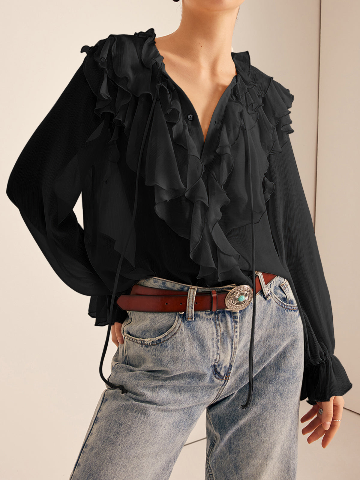 Thin Ruffled Chiffon Blouse
