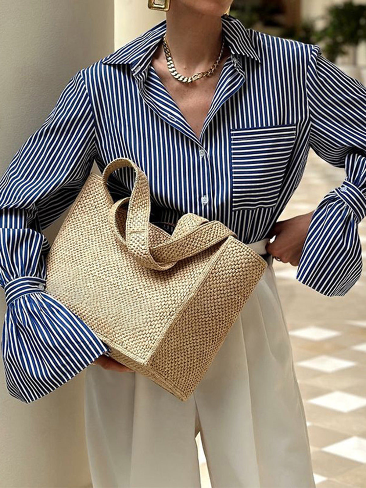 Polo Shirt with Ruffles and Stripes