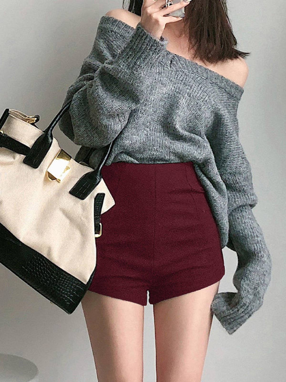 High-Waisted Solid Shorts with Zipper