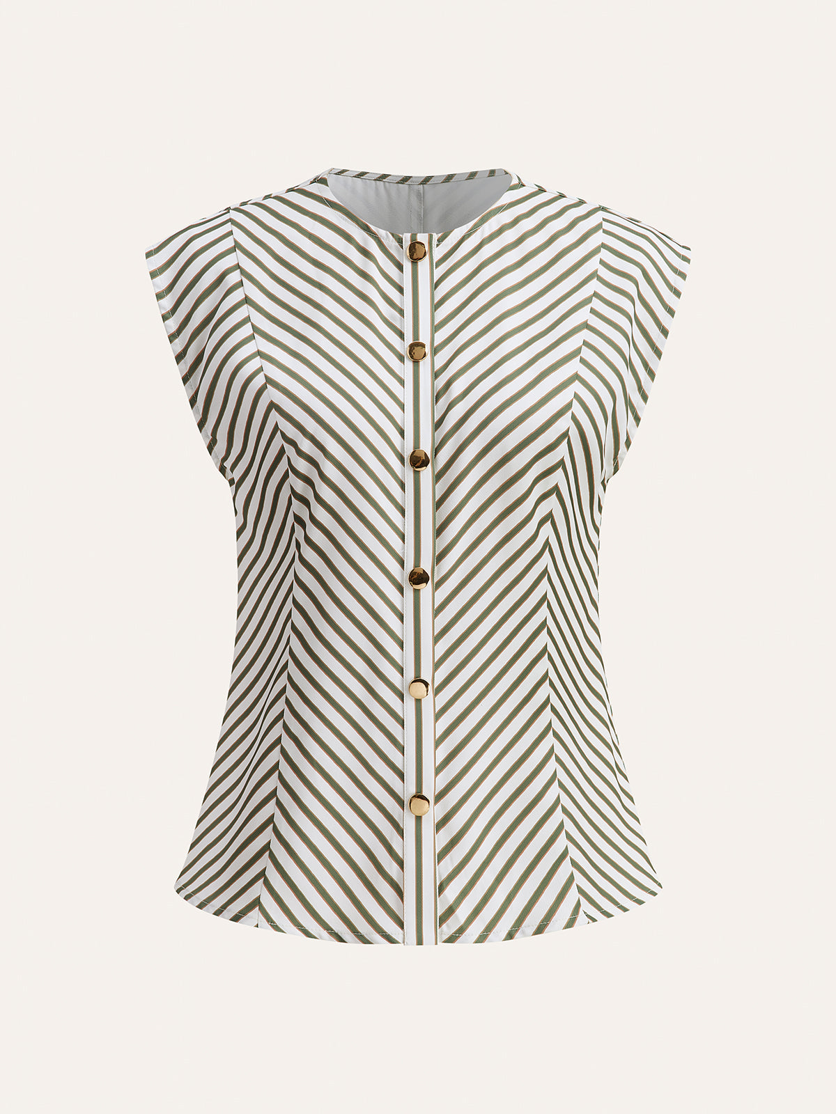 Metallic Striped Shirt with Round Collar and Belt