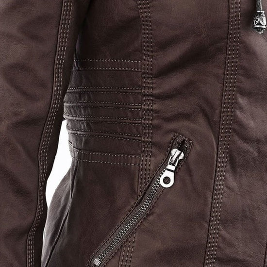 Sophia Rebel™ | Women's Windproof Leather Jacket with Hood