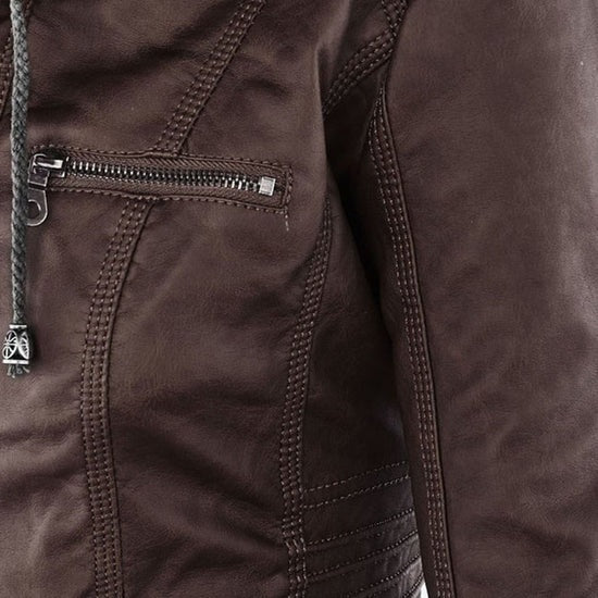 Sophia Rebel™ | Women's Windproof Leather Jacket with Hood