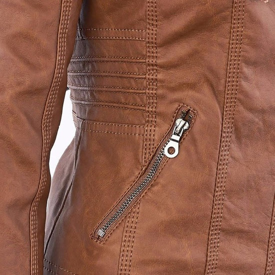 Sophia Rebel™ | Women's Windproof Leather Jacket with Hood