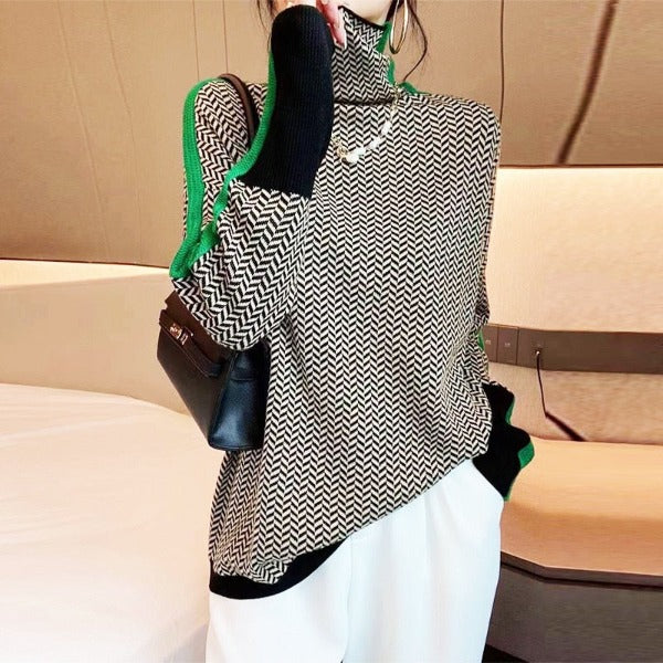Marilou™ | High Neck Sweater with Striking Contrast Stripes