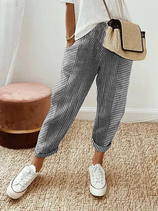 Emilia | Loose Cotton Striped Pants
