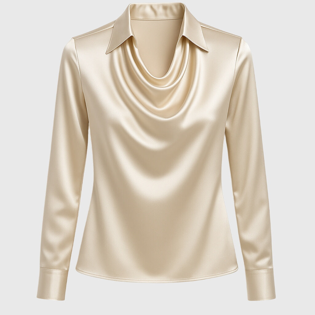 Pearl | Blouse with a luxurious sheen and pleated neckline