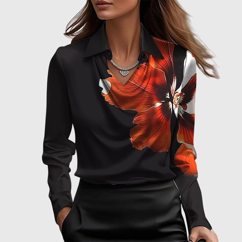 Pearl | Blouse with a luxurious sheen and pleated neckline