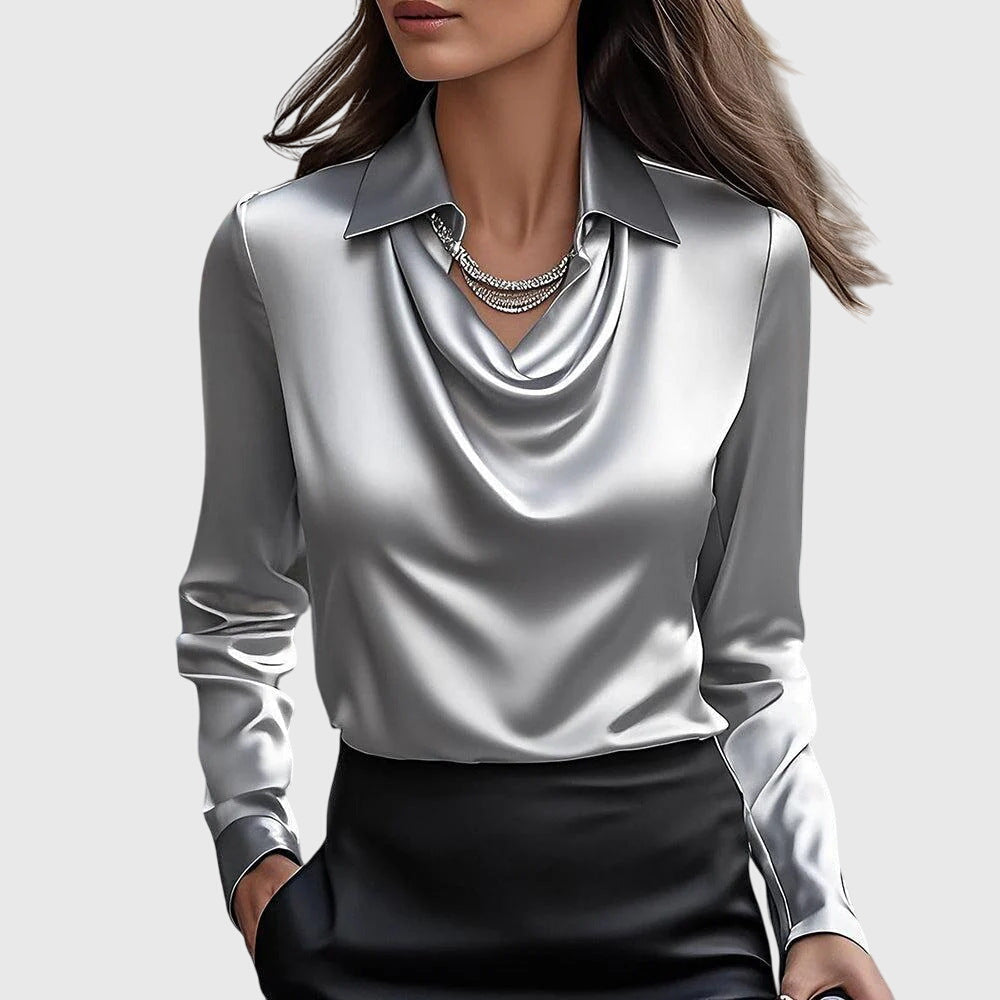 Pearl | Blouse with a luxurious sheen and pleated neckline