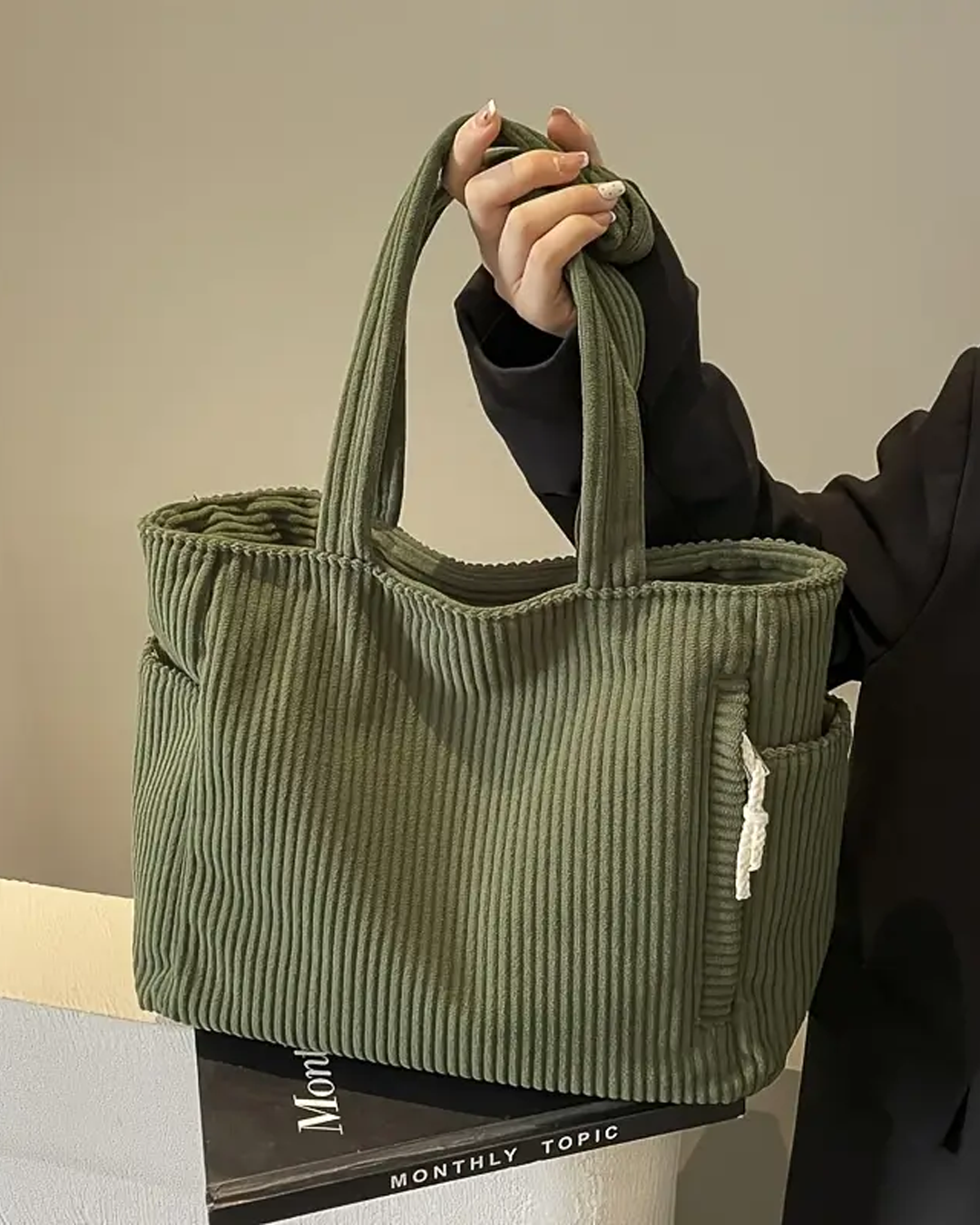 Tilda – Bag with Ribbed Pattern and Rope Details