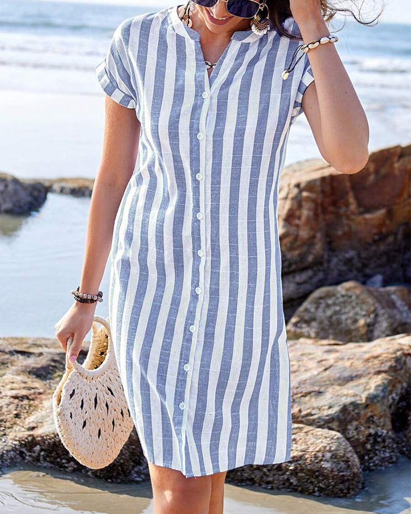 Martyna™ | Elegant Striped Shirt Dress