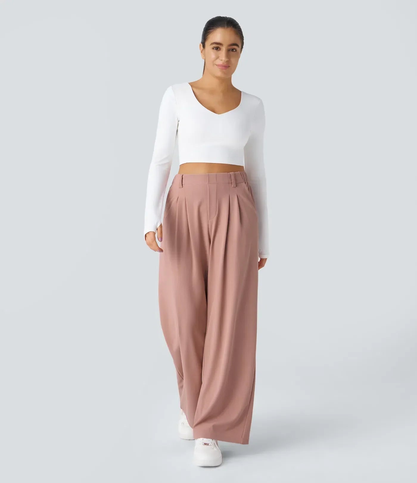 Halara Flex™ High-Waisted Work Pants with Wide Side Pockets, Made from Waffle Fabric