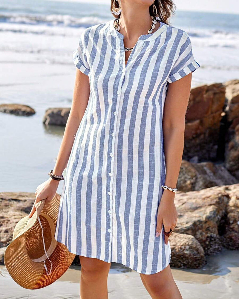 Martyna™ | Elegant Striped Shirt Dress