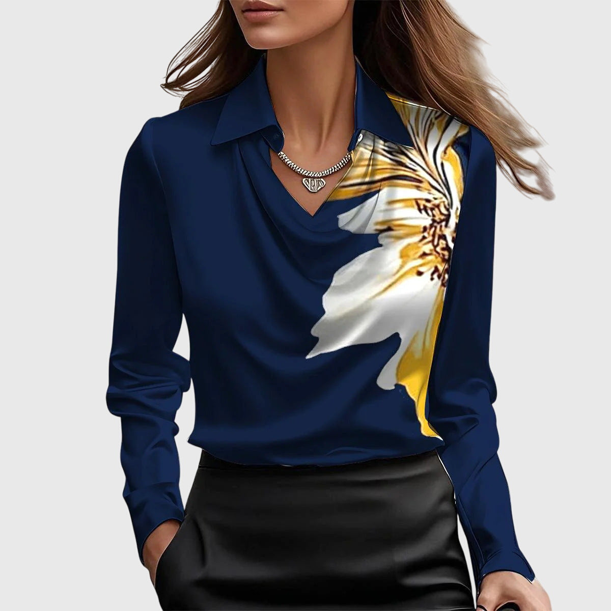 Pearl | Blouse with a luxurious sheen and pleated neckline