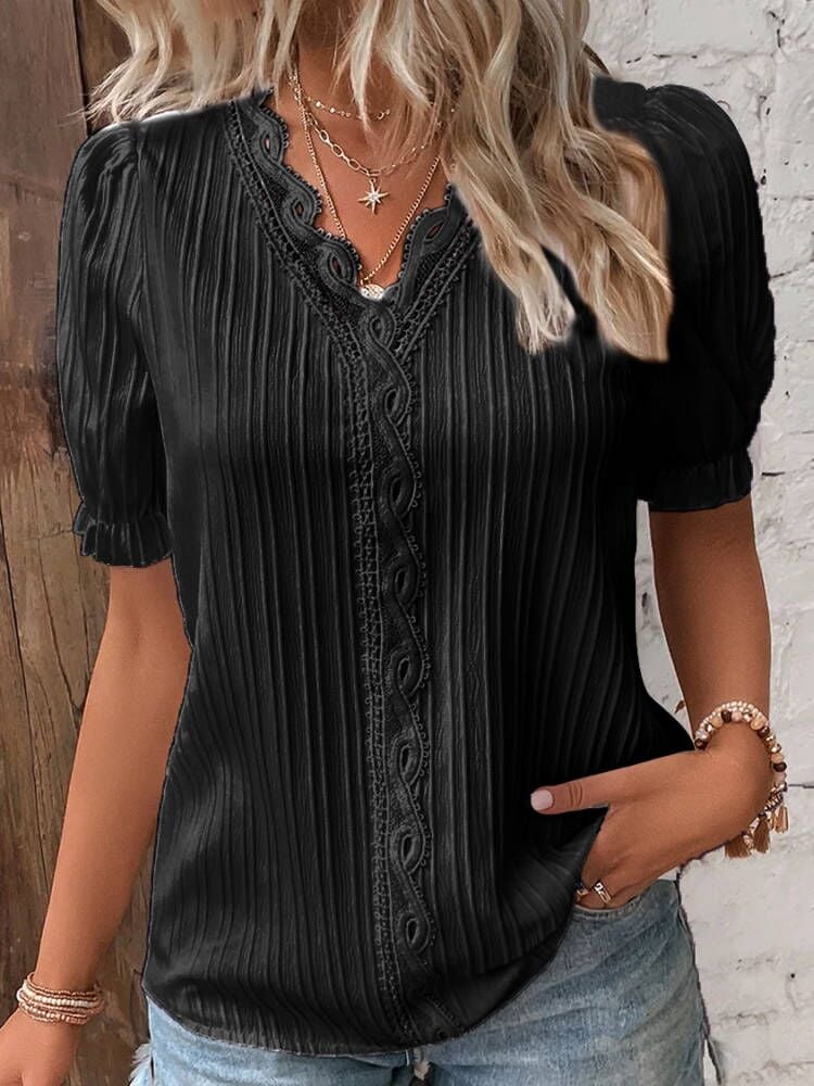 Jolene – Elegant Lace Blouse with V-Neck