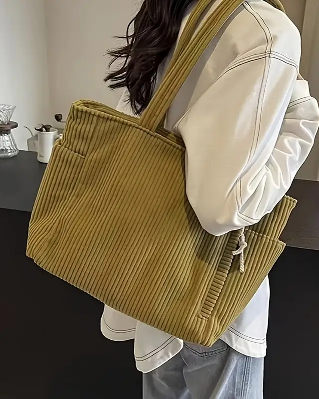 Tilda – Bag with Ribbed Pattern and Rope Details