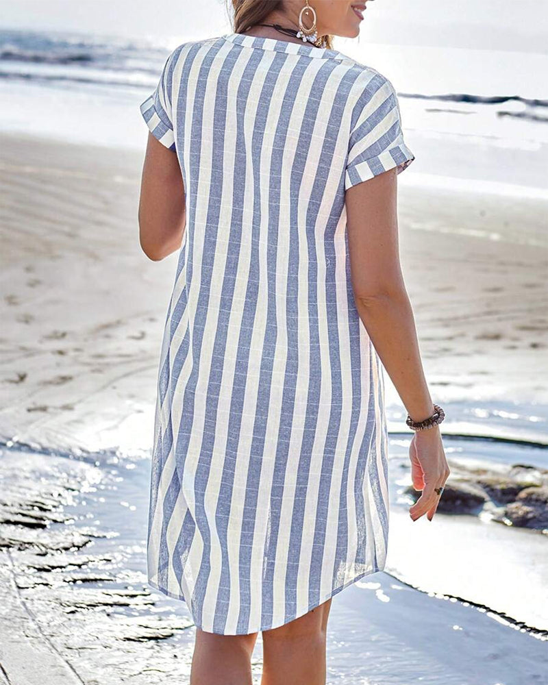 Martyna™ | Elegant Striped Shirt Dress