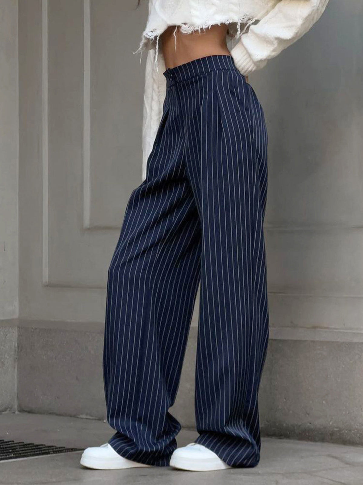 Wide Pleated Striped Pants