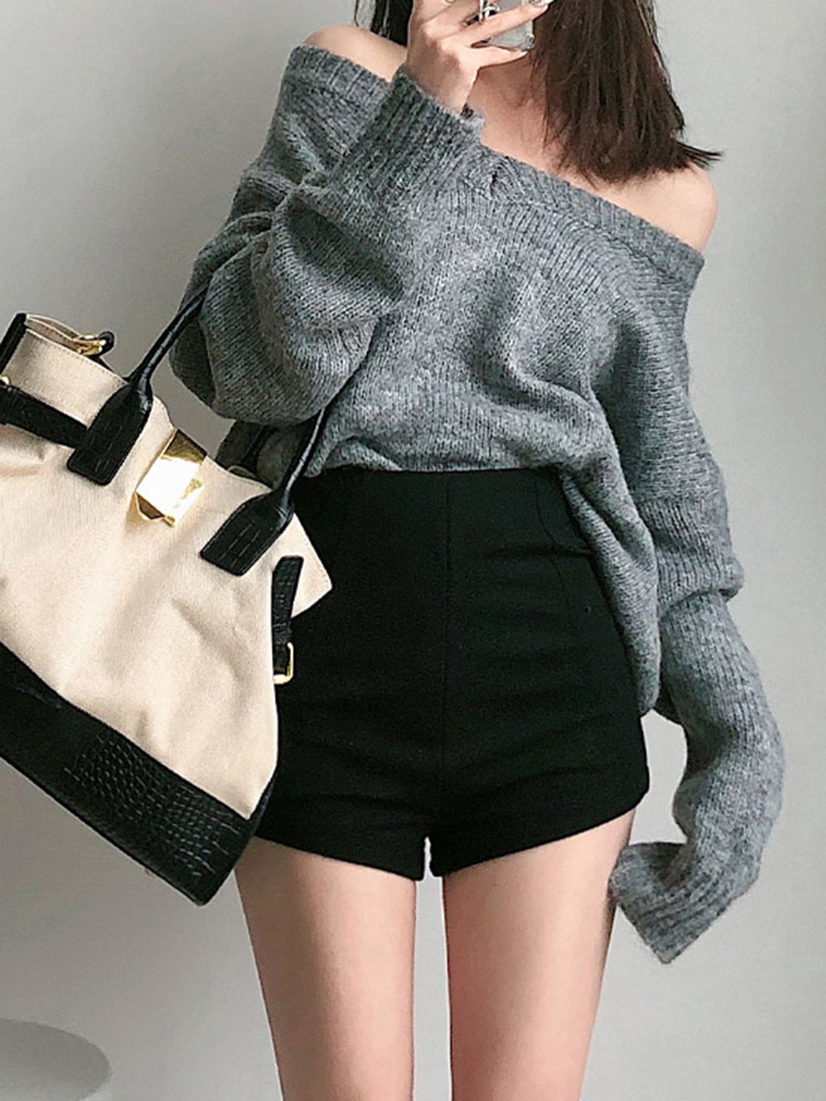 High-Waisted Solid Shorts with Zipper