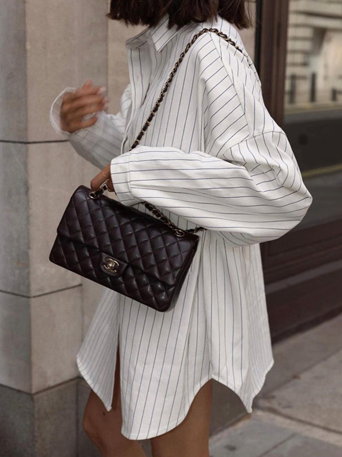 Striped Long Sleeve Shirt with Large Pockets