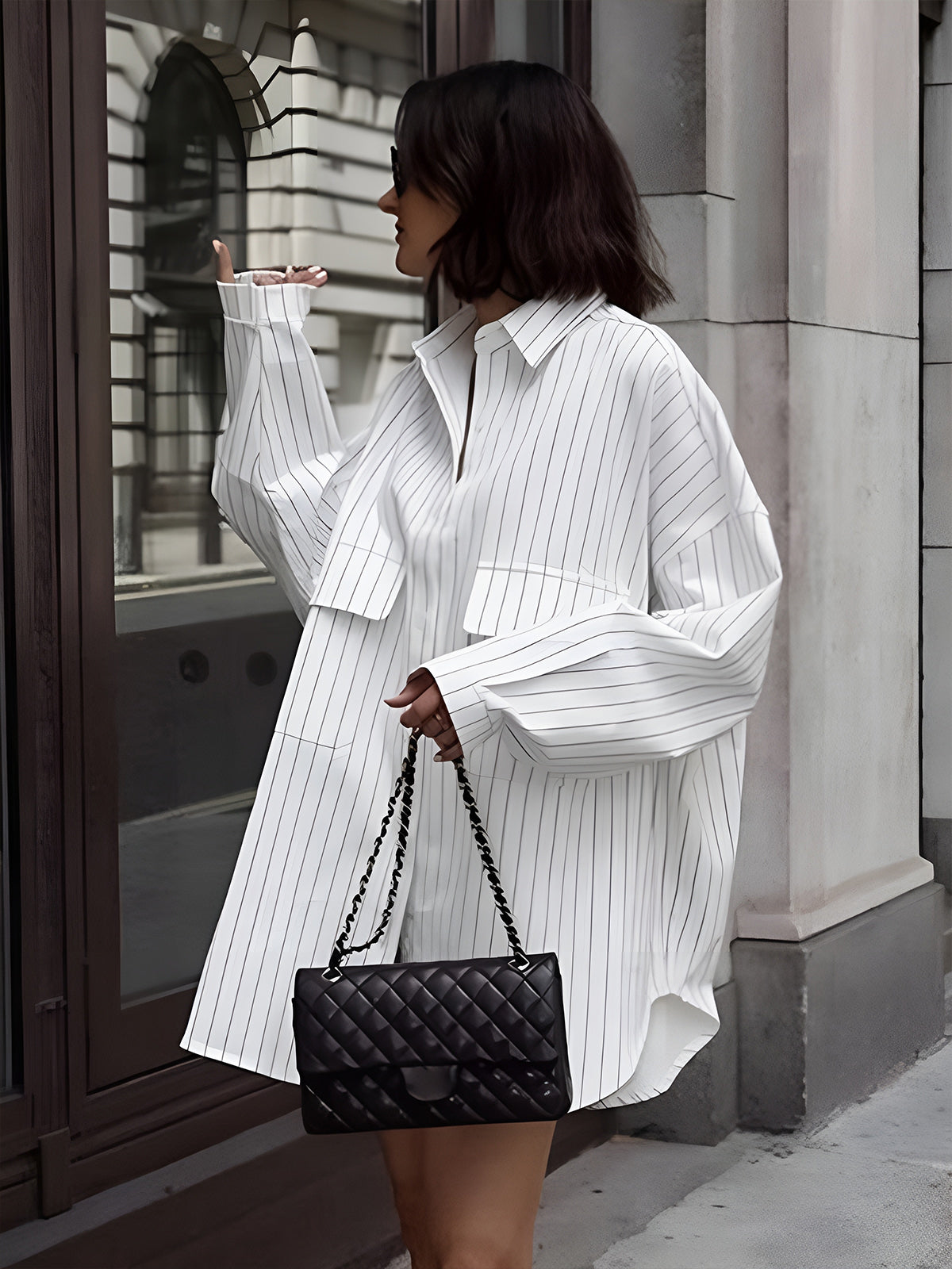 Striped Long Sleeve Shirt with Large Pockets