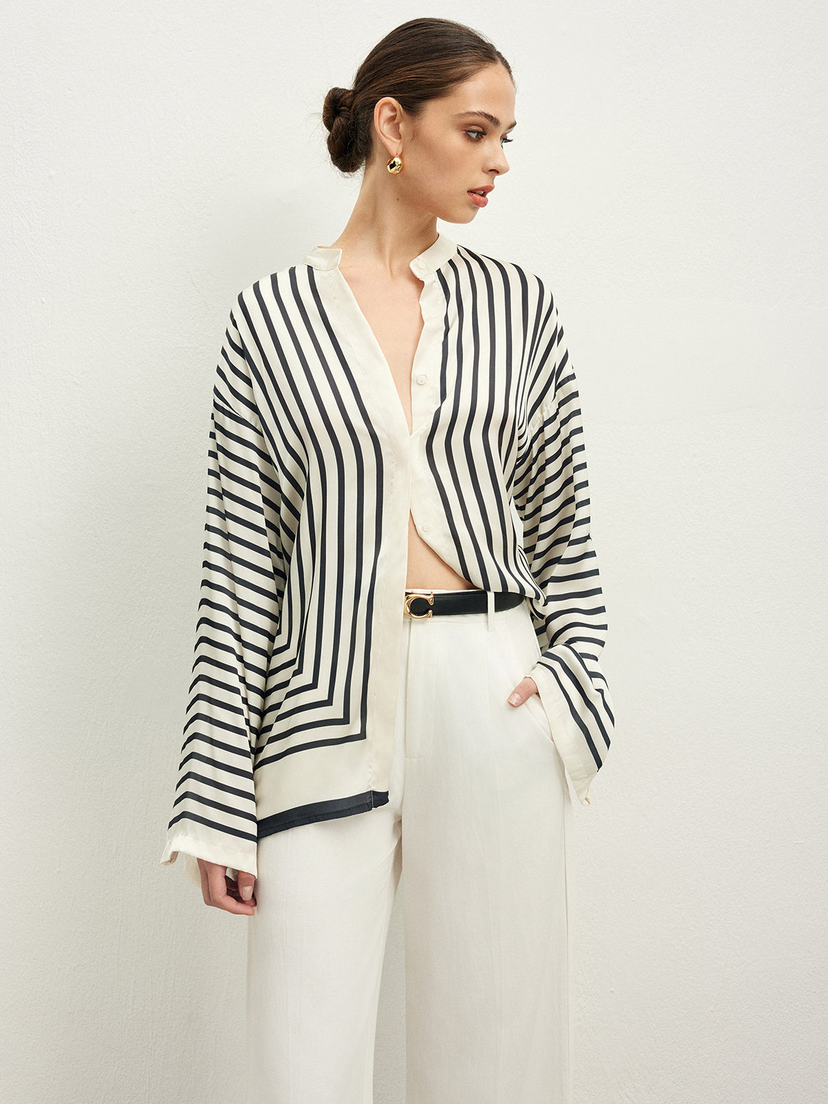 Cozy Shirt with Button and Satin Stripes