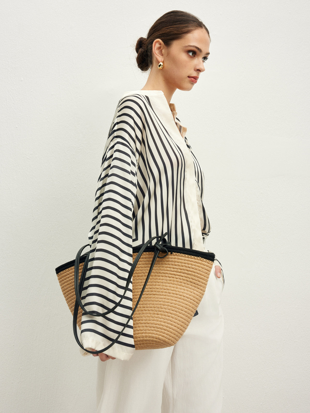 Cozy Shirt with Button and Satin Stripes