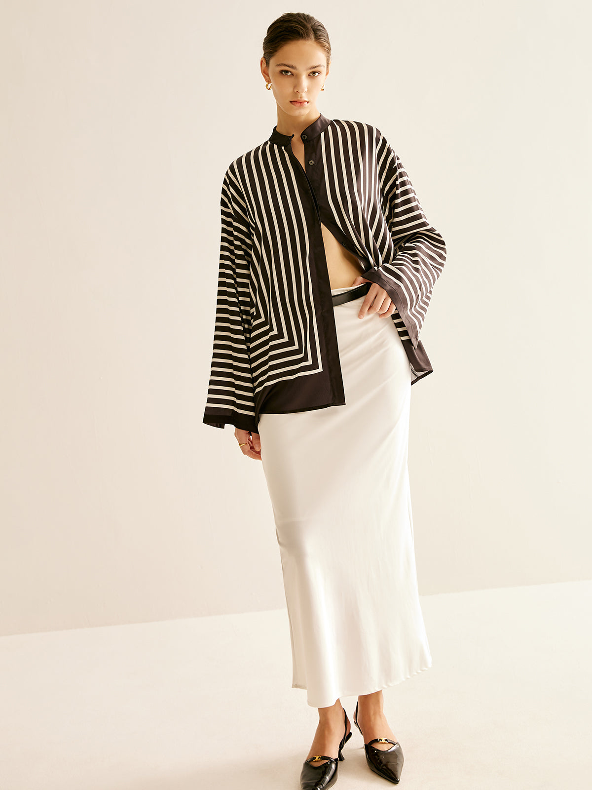 Cozy Shirt with Button and Satin Stripes