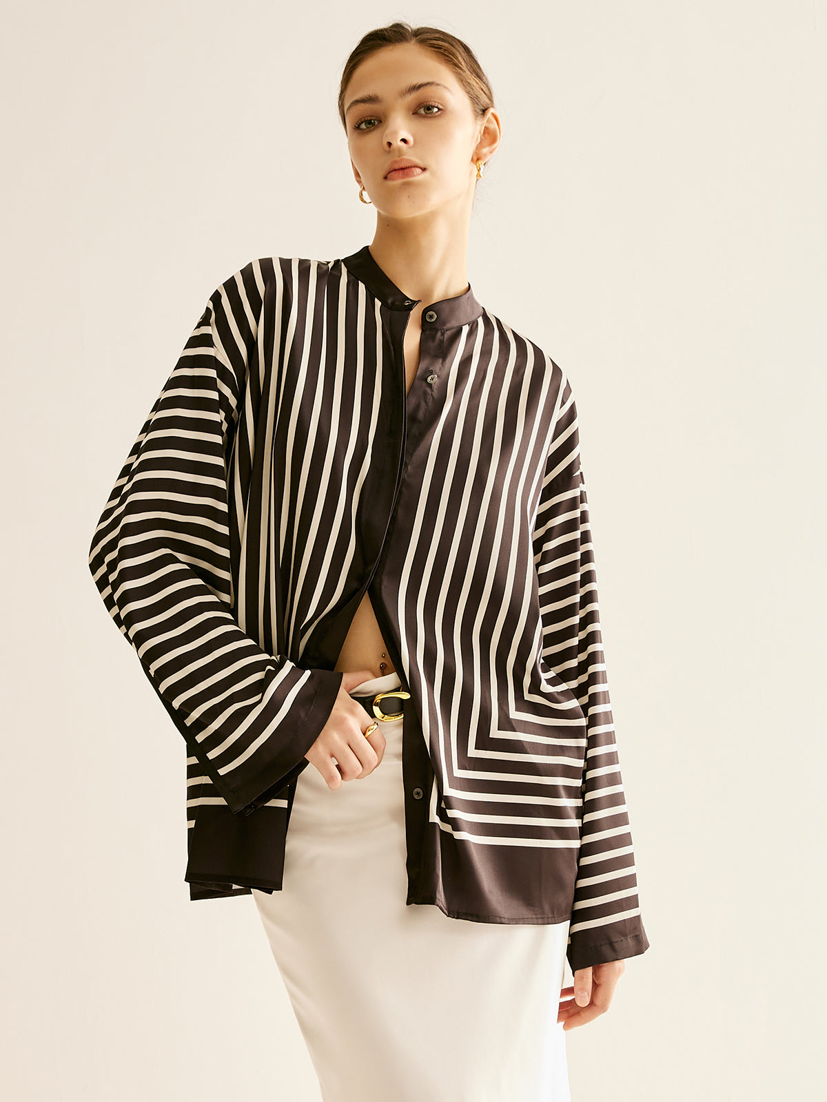 Cozy Shirt with Button and Satin Stripes