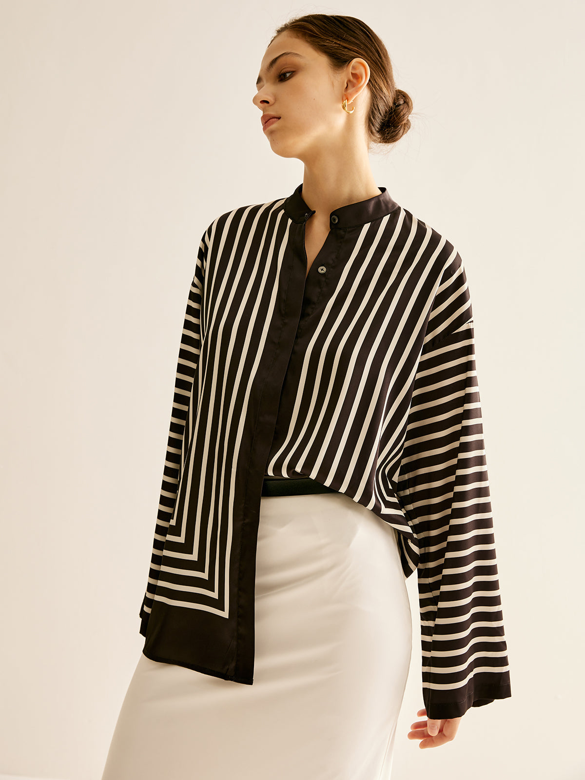 Cozy Shirt with Button and Satin Stripes