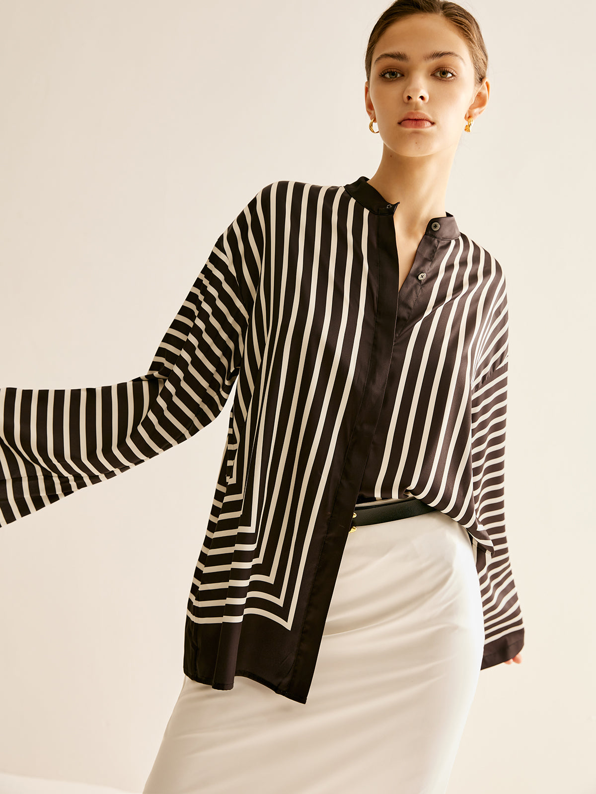 Cozy Shirt with Button and Satin Stripes