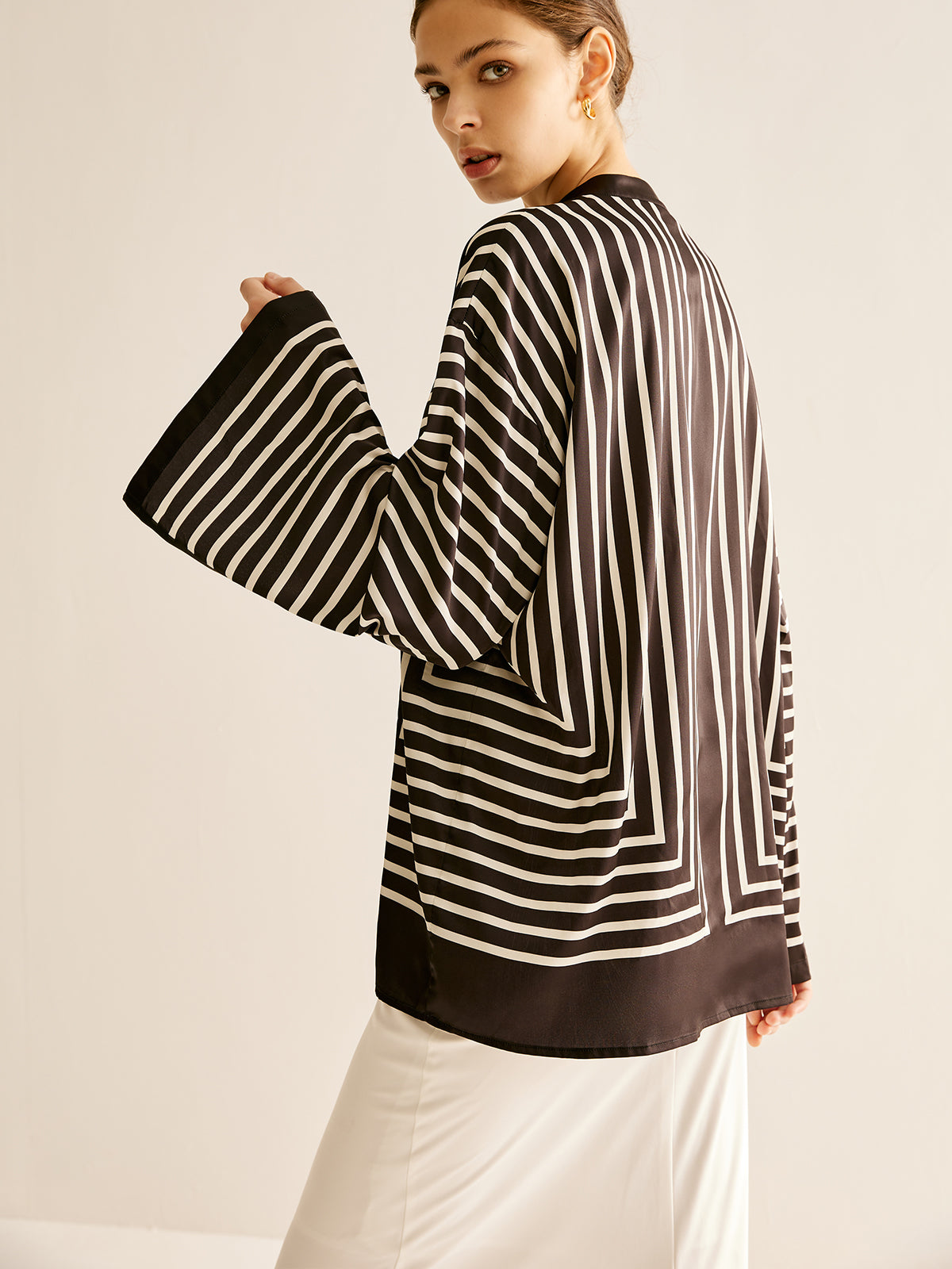 Cozy Shirt with Button and Satin Stripes