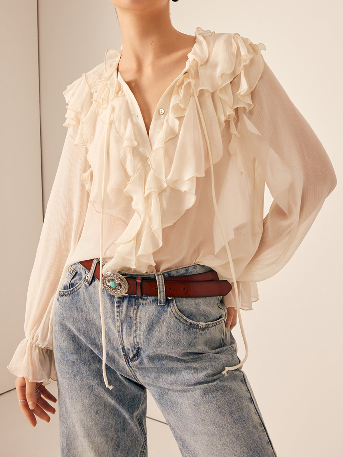 Thin Ruffled Chiffon Blouse