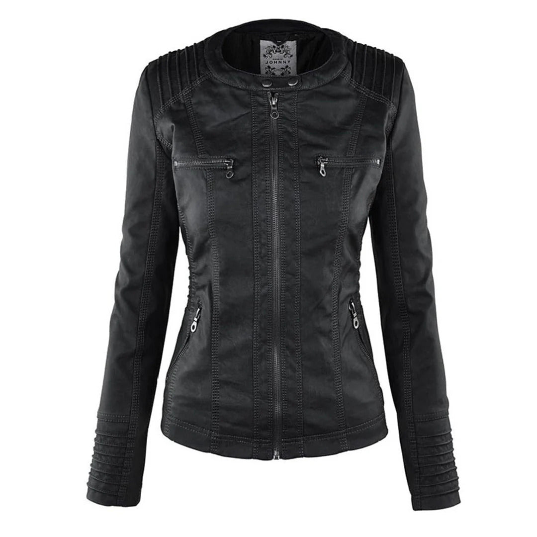 Sophia Rebel™ | Women's Windproof Leather Jacket with Hood