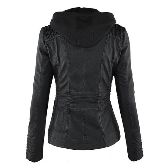 Sophia Rebel™ | Women's Windproof Leather Jacket with Hood