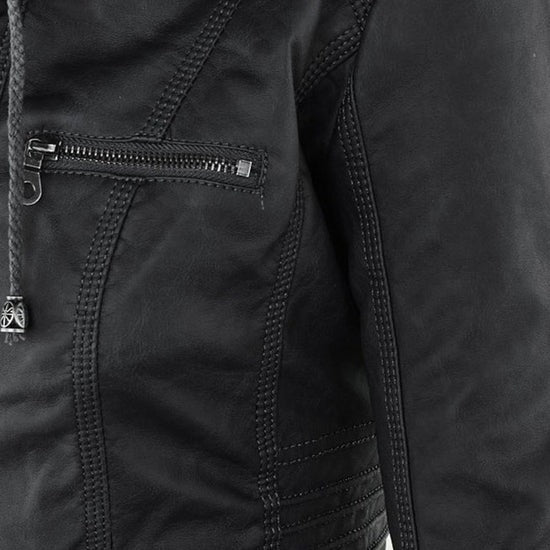 Sophia Rebel™ | Women's Windproof Leather Jacket with Hood