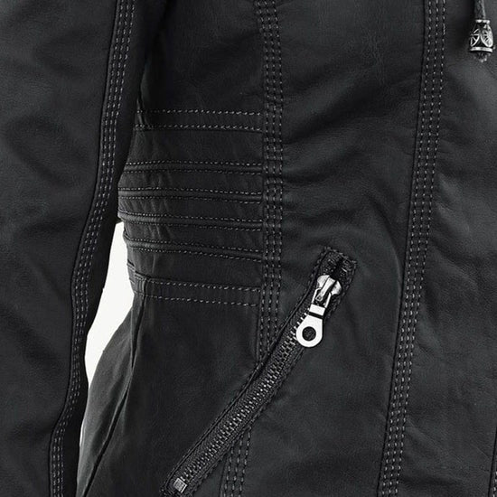 Sophia Rebel™ | Women's Windproof Leather Jacket with Hood