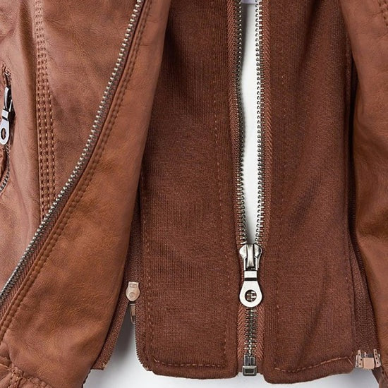 Sophia Rebel™ | Women's Windproof Leather Jacket with Hood
