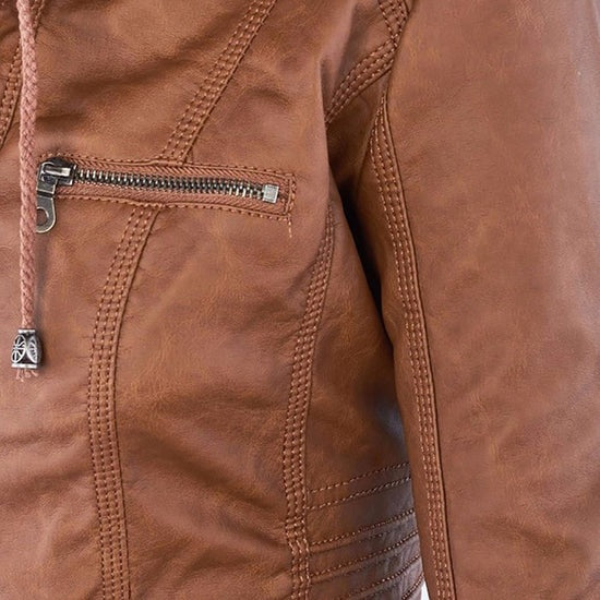 Sophia Rebel™ | Women's Windproof Leather Jacket with Hood
