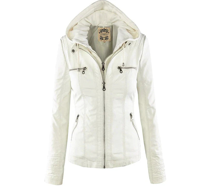 Sophia Rebel™ | Women's Windproof Leather Jacket with Hood