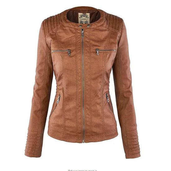 Sophia Rebel™ | Women's Windproof Leather Jacket with Hood