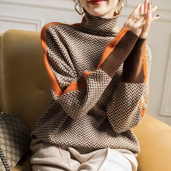 Marilou™ | High Neck Sweater with Striking Contrast Stripes