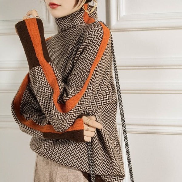 Marilou™ | High Neck Sweater with Striking Contrast Stripes