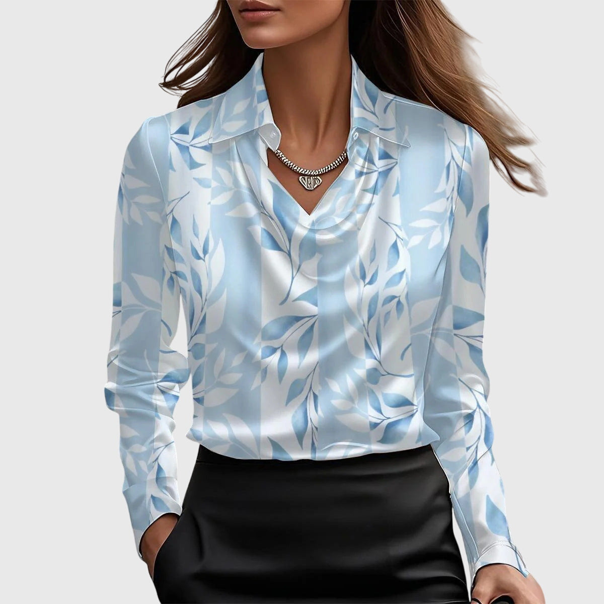 Pearl | Blouse with a luxurious sheen and pleated neckline