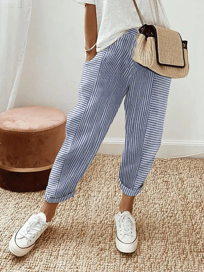 Emilia | Loose Cotton Striped Pants